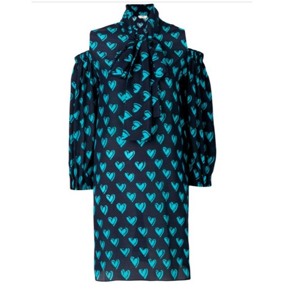 FENDI Navy Blue Heart Print Silk Cotton Cold Shoulder Shirt Dress 4 US 40IT - Picture 4 of 10